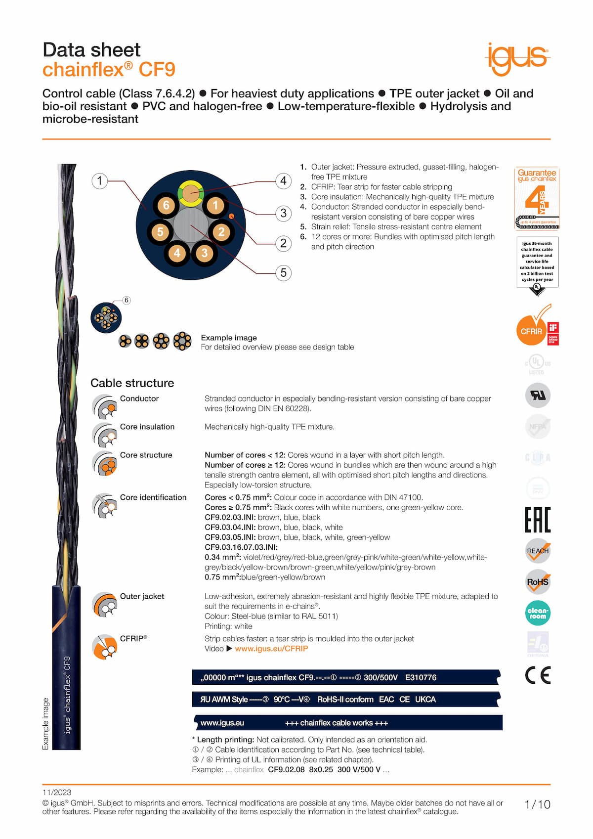 Technical data sheet chainflex® control cable CF9